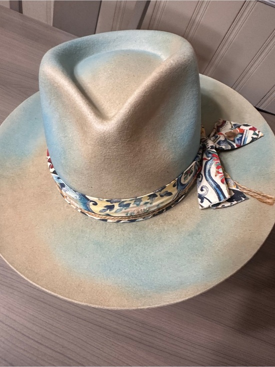 Women\'s crème/blue umbre Wide-Brim Fedora Hat with Blue Floral Band main image 4